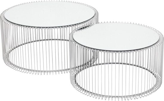 Sudraba stiepļu galdiņi ar spoguļa virsmām Ø63 un 53 cm