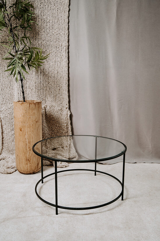 Melns galdiņš ar stikla virsmu Ø 84 cm, h - 45.5 cm