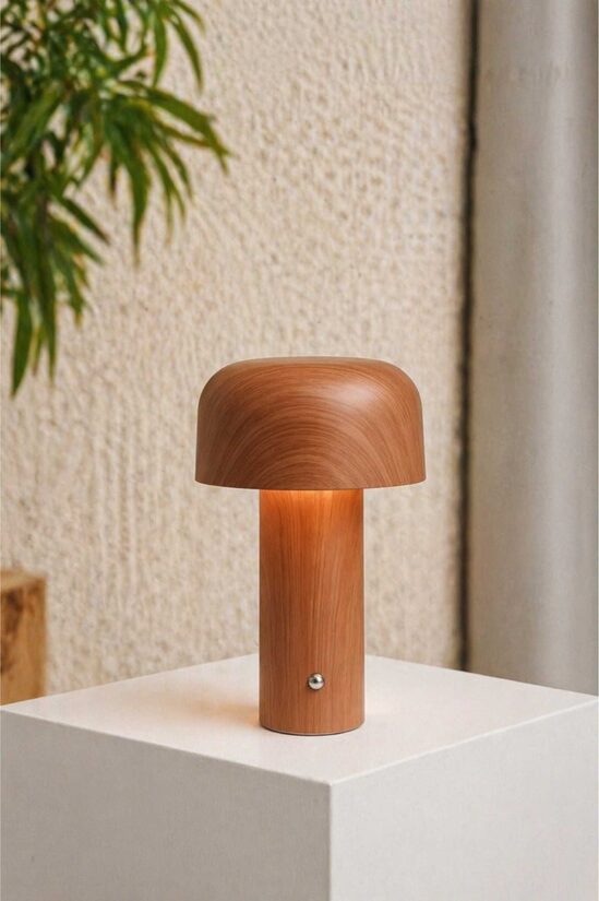 Brūnās lampiņas ar koka rakstu Ø12 cm x 21 cm 