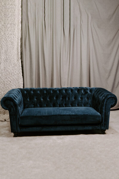 Tumši zils samta dīvāns 90 x 205 x 77 cm