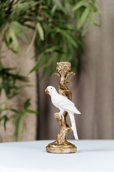 Balti ar zeltu papagaiļa svečturi - mazākie