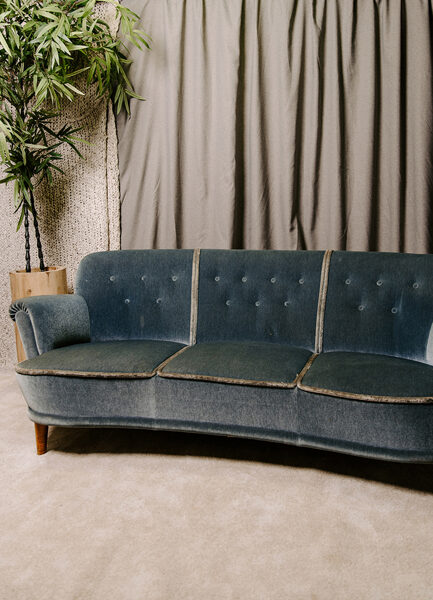 Vintage pelēkzils dīvāns 190 x 73 x 59 cm