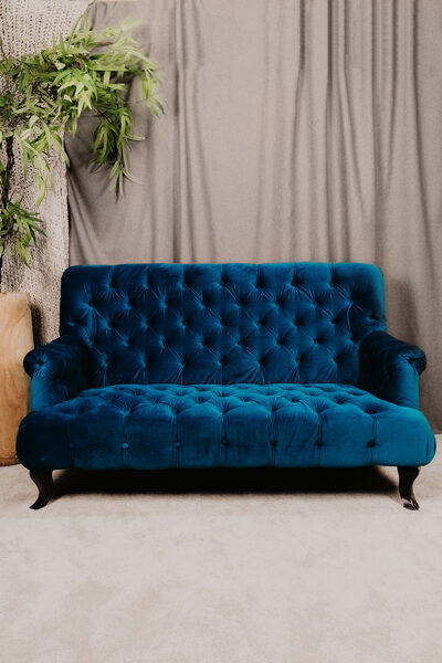 Tirkīza zils samta dīvāns 70 x 150 x 95 cm